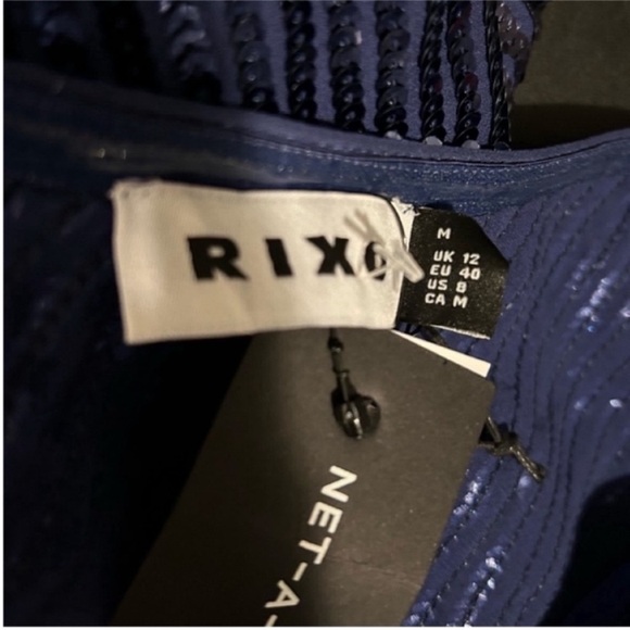 RIXO London Bradshaw Sequin beaded Dress One Sleeve Ombre Blue Metallic 8 NWT - Picture 5 of 11